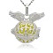 Silver Color Plated Brass Cage Pendants, Hollow Round with Wing, with No Hole Spray Painted Brass Round Ball Beads, Champagne Yellow, 31x30x21mm, Hole: 3x8mm