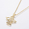 304 Stainless Steel Chain Necklaces, with Brass Micro Pave Cubic Zirconia Pendants, Angel, Golden, 17.52x0.06 inch(44.5x0.15cm)