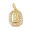 Real 18K Gold Plated Brass Micro Pave Clear Cubic Zirconia Pendants, with Jump Ring, Long-Lasting Plated, Lead Free & Cadmium Free, Letter Charms, Letter B, 12x8.5x2mm, Hole: 3mm