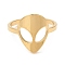 Ion Plating(IP) 304 Stainless Steel Alien Face Adjustable Ring for Women, Real 18K Gold Plated, Inner Diameter: 16.6mm