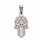 Non-Tarnish 201 Stainless Steel Pendants, Laser Cut, Hamsa Hand/Hand of Fatima/Hand of Miriam, Stainless Steel Color, 30x16x1mm, Hole: 7.5X3.5mm