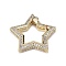 Brass Micro Pave Clear Cubic Zirconia Spring Gate Rings, Long-Lasting Plated, Star, Real 18K Gold Plated, 22x23.5x3.5mm