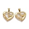 Brass Micro Pave Clear Cubic Zirconia Pendants, with Snap on Bails, for Mother's Day, Long-Lasting Plated, Heart with Word Mom, Real 18K Gold Plated, 18x17.5x2mm, Hole: 5.5mm