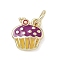 Brass Enamel Charms, with Jump Ring, Rack Plating, Long-Lasting Plated, Lead Free & Cadmium Free, Real 18K Gold Plated, Cake Charm, Purple, 10.5x9x2.5mm, Hole: 3.2mm