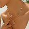 Elegant Hollow Brass Pave Cubic Zirconia Heart Pendant Double Layer Necklaces, Golden, Mixed Color, 15.75 inch(40cm) and 15.94 inch(40.5cm)