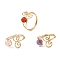 Natural & Synthetic Mixed Gemstone Beaded Open Cuff Ring, Copper Wire Wrap Ring for Women, US Size 8 3/4(18.7mm)