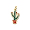 West Cowboy Brass Enamel Pendants, Long-Lasting Plated, Lead Free & Cadmium Free, with Jump Ring, Real 18K Gold Plated, Rack Plating, Cactus, 19x10.5x1.5mm, Hole: 3.5mm