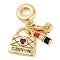 Rack Plating Brass Clear Cubic Zirconia Makeup European Dangle Charms, Enamel High-heeled Shoes & Bag & Lipstick Large Hole Pendants, Real 18K Gold Plated, Long-Lasting Plated, Cadmium Free & Lead Free, Black, 27mm, Hole: 4.5mm, Pendant: 12~14x4~13x3~4mm