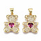 Brass Micro Pave Clear Cubic Zirconia Pendants, Nickel Free, Bear, Real 16K Gold Plated, 19.5x14.5x4mm, Hole: 3.5x5mm