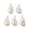 ABS Plastic Imitation Pearl Pendants, with Alloy Cabochons and Eco-Friendly Copper Wire, Mixed Shapes, 21~21.5x10.5~11x8~8.5mm, Hole: 1.5~2mm, about 5Pcs/Set