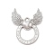 Alloy Pendants, Wing with Heart Charm, Platinum, 42x36x5mm, Hole: 3mm
