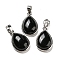 Natural Obsidian Pendants, Teardrop Charms with Platinum Plated Brass Snap on Bails, 24x15x7.5mm, Hole: 4x8mm