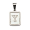 304 Stainless Steel Pave Natural White Shell Pendants, Rectangle with Letter Charms, Stainless Steel Color, Letter Y, 17.5x12x1.5mm, Hole: 6x3mm