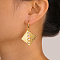 Brass Imitation Pearl Dangle Earrings, Golden, Rhombus, 49x32mm