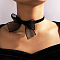 Gauze Bowknot Fabric Choker Necklaces for Women, Platinum, Black, 11.81 inch(30cm)