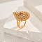 Brass Micro Pave Cubic Zirconia Adjustable Finger Rings for Women, Teardrop, Golden, Red, Teardrop: 29x20mm, Inner Diameter: Adjustable