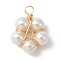Shell Pearl Copper Wire Wrapped Pendants, Star Charms, Golden, 27~28x20.5~21x8mm, Hole: 2.5~3mm