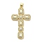 Brass Micro Pave Cubic Zirconia Pendants, Cadmium Free & Lead Free, with Shell, Real 18K Gold Plated, Cross, 47.5x27x4mm, Hole: 3.5mm