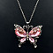 Fashionable Alloy Pendant Necklaces, with Light Rose Rhinestone, Butterfly