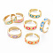 Real 16K Gold Plated Brass Enamel Cuff Rings, Evil Eyel Open Rings for Girl Women, Nickel Free, Mixed Color, US Size 7 1/2(17.7mm)