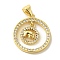 Brass Micro Pave Cubic Zirconia Pendants, Cadmium Free & Nickel Free & Lead Free, Real 18K Gold Plated, Round with Elephant, Real 18K Gold Plated, 20.5x17.5x3mm, Hole: 5x3.5mm