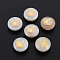 Natural Freshwater Shell Beads, with Golden Plated Brass Metal Embellishments, Flat Round with Butterfly, Seashell Color, 8x3.5mm, Hole: 0.7mm