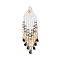 Glass Seed Beaded Tassels Pendants, with Natural Black Onyx , Pale Goldenrod, 57x15x2mm, Hole: 1.2mm