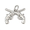 Brass Pendants, Gun Charms, with Jump Ring, Cadmium Free & Lead Free, Rack Plating, Long-Lasting Plated, with Jump Ring, Platinum, 12x15x2.5mm, Hole: 3.4mm