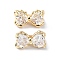 Brass Pave Cubic Zirconia Multi-Strand Links, 3-Hole, Bowknot, Real 18K Gold Plated, Clear, 7x12x7mm, Hole: 1.2mm