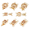 6Pcs 6 Styles Brass Box Clasps, Multi-Strand Clasps, Square & Flat Round, Golden, 16~16.5x12x5~5.5mm, Hole: 1.8mm, 1pc/style