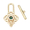 Brass Toggle Clasps, Cadmium Free & Nickel Free & Lead Free, with Glass, Flower, Real 18K Gold Plated, 24x13.5x2mm, Hole: 1mm, Bar: 4x16x2mm, Hole: 1mm