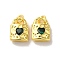 Brass Micro Pave Cubic Zirconia Pendants, Cadmium Free & Nickel Free & Lead Free, Real 18K Gold Plated, Lock, Dark Green, 12.5x9x4mm
