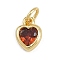 Brass with Cubic Zirconia Pendants, Heart Charms, with Jump Ring, Rack Plating, Long-Lasting Plated, Lead Free & Cadmium Free, Real 18K Gold Plated, 9.5x7x3mm, Hole: 3.5mm