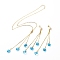 Stud Earrings & Pendant Necklaces Sets, with Heart Glass Charms, Brass Chain Chandelier Components Links & Cable Chains & Stud Earring Findings & Ear Nuts, with Cardboard Box, Deep Sky Blue, 470mm