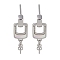 Brass with Shell Stud Earring Findings, with 925 Sterling Silver Pin, Cadmium Free & Nickel Free & Lead Free, Rectangle, Platinum, 23x7.5mm, Pin: 11.5x0.7mm & 2.7x0.6mm