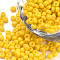 Baking Paint Glass Seed Beads, Round, Yellow, 3x1.5~3mm, Hole: 1mm, about 10000pcs/bag, about 450g/bag