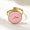 304 Stainless Steel Cuff Rings, Flat Round, with Enamel for Women, Golden, Ion Plating(IP), Pearl Pink, Inner Diameter: 17mm