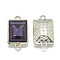 Alloy Glass Links connectors, Faceted, Rectangle, Platinum, Purple, 21x12x6mm, Hole: 1.5mm