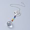 Crystals Chandelier Suncatchers Prisms Chakra Hanging Pendant, with Iron Cable Chains, Glass Beads and Brass Pendants, Flar Round with Tree of Life & Round, Clear, 345mm