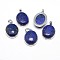 Oval Platinum Plated Brass Dyed & Heated Lapis Lazuli Pendants, Cadmium Free & Lead Free, 31x20x7.5mm, Hole: 5x8mm