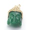 Glass Pendants, with Brass Findings, Buddha Head, Golden, Green, 40x26.5x16.5mm, Hole: 5x8mm