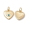 Rack Plating Brass Enamel Charms, with Jump Ring, Cadmium Free & Nickel Free & Lead Free, Heart with Eye, Real 18K Gold Plated, 13x12x2mm, Jump Ring: 5x0.6mm, Inner Diameter: 3.4mm