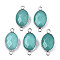 Natural White Jade Links/Connectors, Platinum Tone Brass Edge, Faceted Oval, Dark Turquoise, 27.5x14~15x6mm, Hole: 2mm