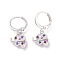Brass Micro Pave Cubic Zirconia Dangle Hoop Earrings , Cross, Colorful, Platinum, 23.5mm, Pin: 0.9mm