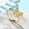 Brass Micro Pave Cubic Zirconia Adjustable Finger Rings for Women, Butterfly, Lead Free & Cadmium Free, Long-Lasting Plated, Real 18K Gold Plated, 11.5x10.5mm, Inner Diameter: 17mm