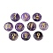 10Pcs 10 Styles Natural Amethyst Cabochons, Flat Round with Gold Stamping Pattern, 18~18.5x4.5~6mm, 1pc/style