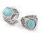 Oval Synthetic Turquoise Cuff Rings, Alloy Wide Band Open Rings for Women, Cadmium Free & Lead Free, Antique Silver, 19mm, Inner Diameter: Adjustable