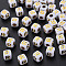 Opaque White Acrylic Beads, Metal Enlaced, Cube with Letters, Letter.R, 4.5mm, Hole: 2mm, about 5000pcs/500g