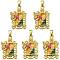 5Pcs Brass Enamel Pendants, with Clear Cubic Zirconia, Rectangle with Flower & Butterfly Charms, Real 18K Gold Plated, 22.5x15x5.5mm, Hole: 4x3mm