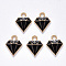 Alloy Enamel Charms, Dimond, Light Gold, Black, 15x11.5x2.5mm, Hole: 1.8mm
